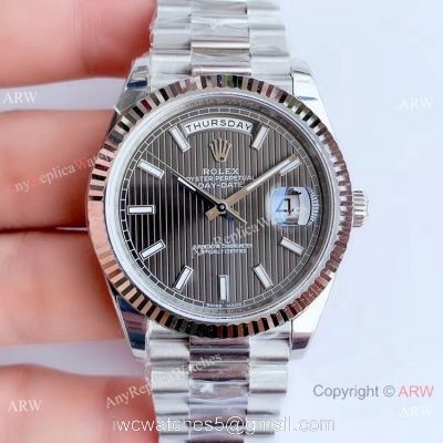 NEW Upgraded Rolex Day Date II 3255 Fluted Bezel Gray Dial Copy Watch V3 1