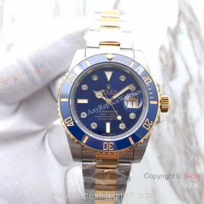 EW Replica Rolex Blue Face Submariner Diamond Markers Watch Swiss 3135 1