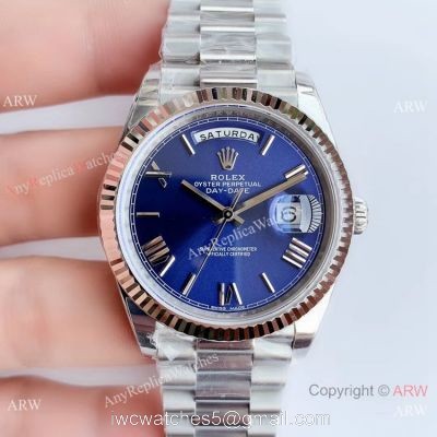 NEW Upgraded Copy Rolex DayDate ii Blue Face Stainless Steel President Watch V3 1