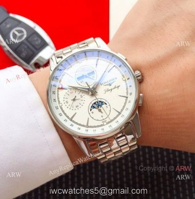 New Style Longines Perpetual Calendar Men Watches Stainless Steel White Dial 1