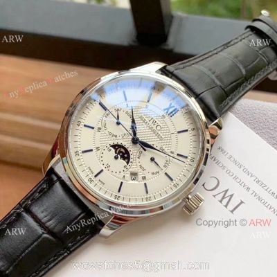 IWC Portugieser Annual Calendar Watches White Dial Black Leather Strap 1