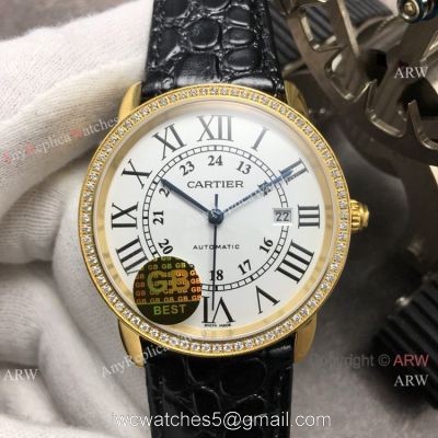 (GB)Swiss Replica Cartier Ronde Solo De Watch Gold Case Diamond Bezel 1
