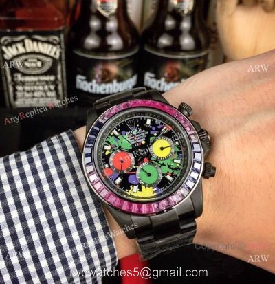 Rolex Daytona Rainbow Replica Blacksteel Graffiti Face 43mm 1