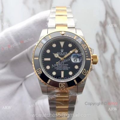 (EW) Clone Rolex Submariner EW Factory Two Tone Black Ceramic Watch 3135 1