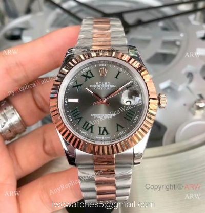Copy Rolex Datejust Gray Dial 2-Tone Rose Gold President Watch 40mm 1