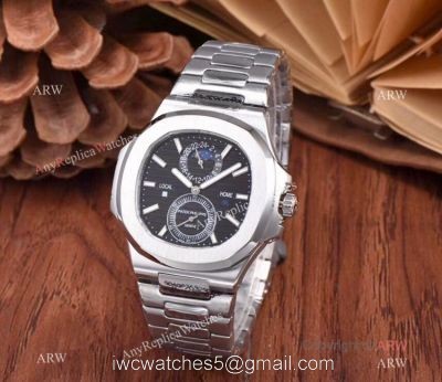 New Patek Philippe Nautilus Moon Phase Watch Stainless Steel Black Dial 1