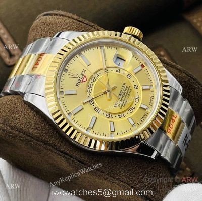 DR Factory Swiss Replica Rolex Sky-Dweller 42mm Watch Two Tone Black Dial 1