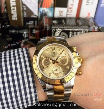 Copy Rolex Two Tone Daytona 40mm Watch Gold Dial with Diamond Gold Rolex Daytona Replica 1