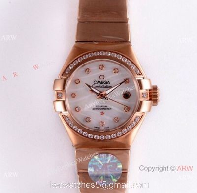Swiss Replica Omega Constellation Rose Gold Diamond 27mm Watch 2019 New 1
