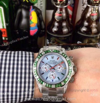 Rolex Daytona Stainless Steel Glacier blue Dial Fake Rolex with Diamond Bezel Men Watch 1