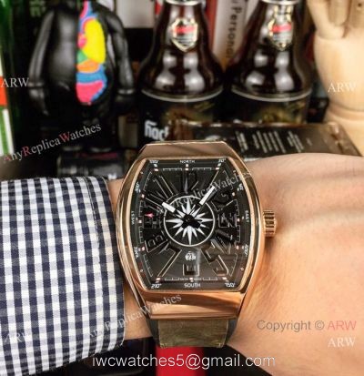 New Replica Franck Muller Vanguard Yachting watch Rose Gold Gray Gummy Strap 1