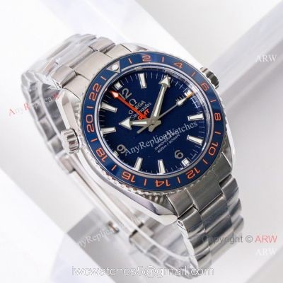 (VS)1:1 Best Omega Seamaster Super Clone watch Planet Ocean GMT Blue Dial Stainless Steel 1