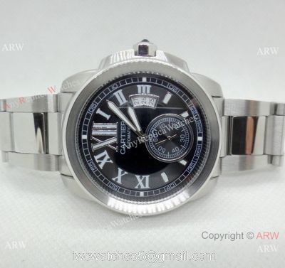 AAA Quality Cartier Calibre de Stainless Steel Black Dial Watch Automatic 1