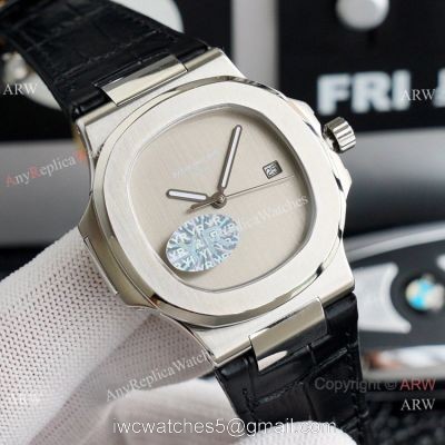 New! Copy Patek Philippe Nautilus Onyx Dial Leather Strap Watch 1
