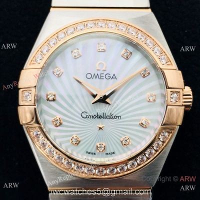 (VS) Replica Omega Constellation 2-Tone Rose Gold Diamond Watch with Quartz Movement 1