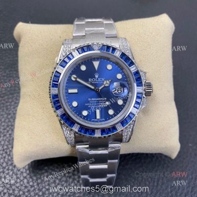 KS Factory Swiss Replica Rolex Submariner Blue Dial Diamond Bezel Mens Watch 1