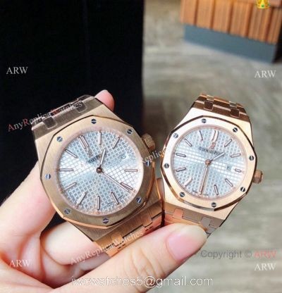 Copy Audemars Piguet Royal Oak Quartz lovers Watch Rose Gold Silver Face 1