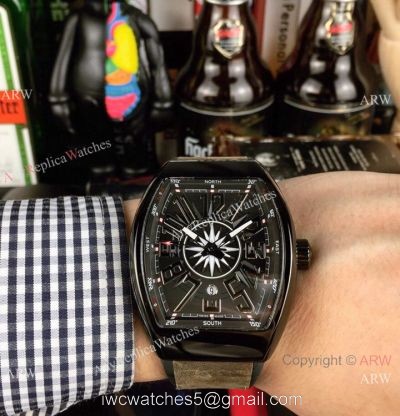 Replica Franck Muller Vanguard Yachting watch Black Dial Gray Gummy Band 1