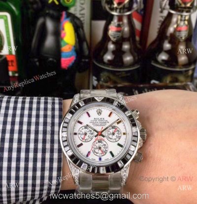 Fake Rolex with Diamond Bezel Stainless Steel Daytona Watch 1
