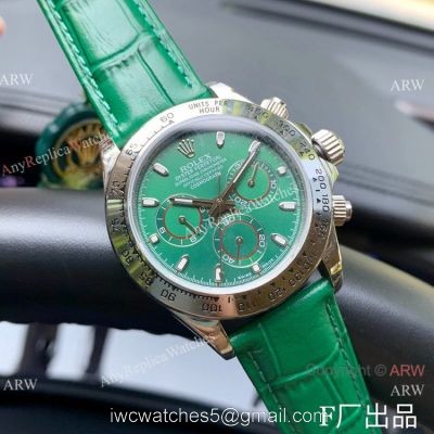 Rolex Daytona 42mm Watch SS Green Dial Green Leather Strap 1