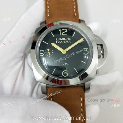Copy Panerai Luminor PAM00127 Watch Black Dial Brown Leather Band 1