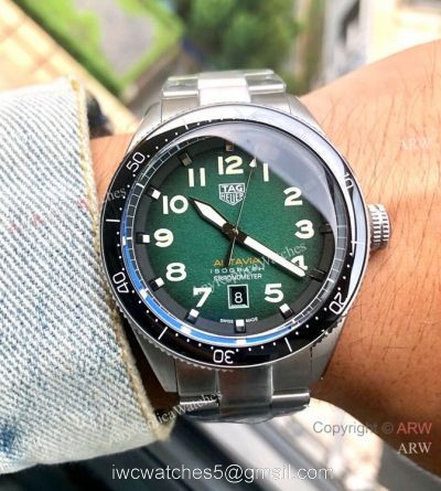 New Style TAG Heuer Autavia Isograph Stainless Steel Green Dial Watches 1