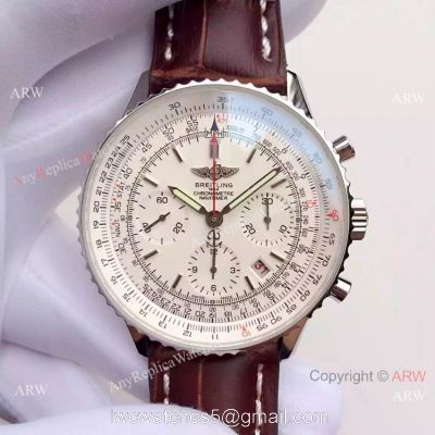 JF FACTORY Breitling Navitimer 01 Men Watch White Dial Brown Leather Strap 1
