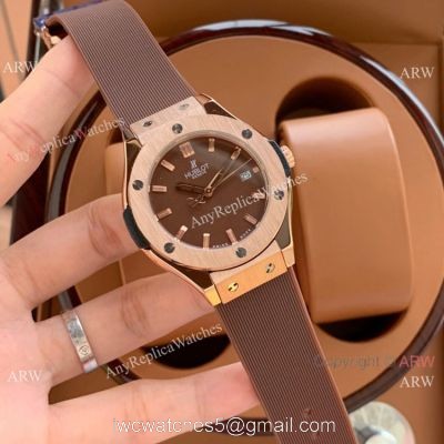 Copy Hublot Classic Fusion Lady Quartz Watch Rose Gold Brown Face 1