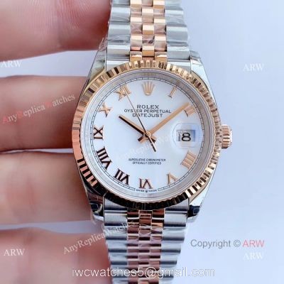 EW factory 3235 Rolex Datejust 36mm 2-Tone Rose Gold Jubilee White Face Watch 1