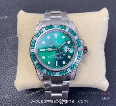 KS Factory Swiss Replica Rolex Submariner Green Dial Sapphire And Diamond Watch 1