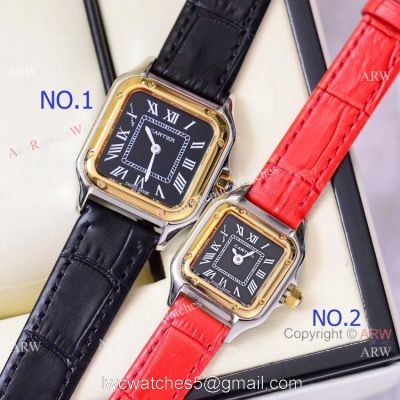 Copy Cartier Panthere de 2-Tone Black Face Quartz Watch 27mm 22mm 1