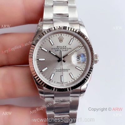 Swiss Copy Rolex Datejust 36mm SS Grey Dial Watch Rolex EW Factory 3235 316L Steel 1