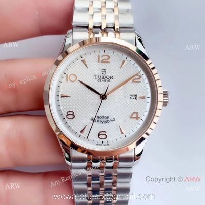 Swiss Grade 1 Tudor Geneve Rotor Self Winding Watch Two Tone Rose Gold White Face 1