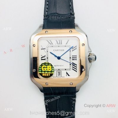 (GB) Swiss Replica Cartier Santos de Watch Two Tone Rose Gold White Dial 1