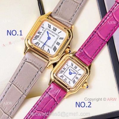 Copy Cartier Panthere Yellow Gold White Roman Dial Watch Quartz 1