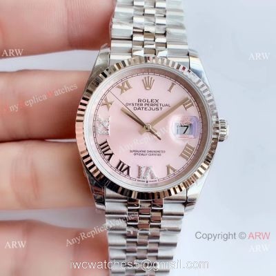 EWF Replica Rolex Oyster Perpetual Datejust Watch Pink Dial with VI IX Diamond 1