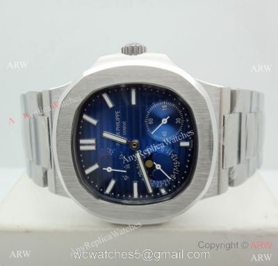 Swiss AAA Grade Patek Philippe Nautilus power reserve Watch SS Blue Face 1