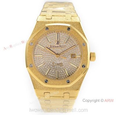 N9 Factory Audemars Piguet Royal Oak Frosted Gold Swiss 3120 Watch w-Diamond 1