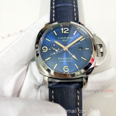 High Quality Panerai Luminor GMT PAM00320 Watch Blue Dial Blue Leather Strap 1