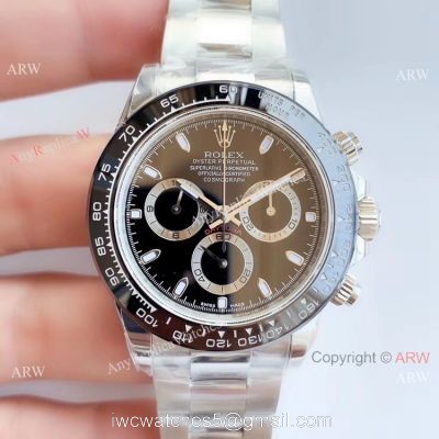 Replica Swiss Rolex Daytona NOOB 7750 SS Black Ceramic Watch 40mm 1