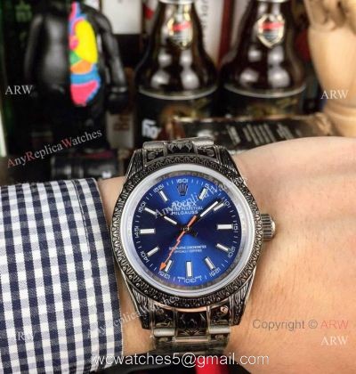 New Style Rolex Milgauss Blue Replica Watch Black Tattoo Case 40mm 1