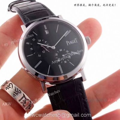 New Piaget Altiplano Automatic Watch Replica SS Black Leather Strap 1