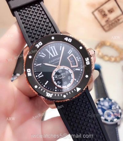 Copy Cartier Calibre De Diver Rose Gold Black Face Watches 1