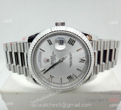 (EW) Replica Rolex DayDate II Stainless Steel Silver Face Watch Swiss ETA3255 1
