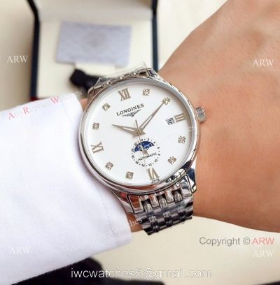 Clone Longines Master Moonphase Stainless Steel Diamond Watch 39mm 1