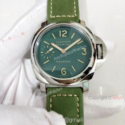 Luminor Marina Panerai Pam111 Copy Watch Green Face Leather Strap 1
