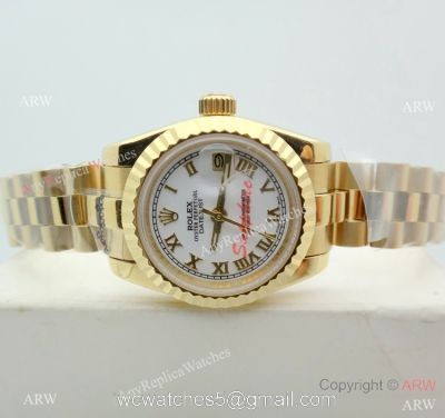 Copy Rolex Datejust Gold White Face Presidential Watch 26mm for Lady 1
