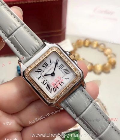 Fake Cartier Panthere de Cartier 27mm Watch 2 Tone Gray Leather Strap 1