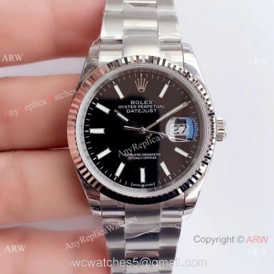 Swiss Knockoff Rolex Datejust EW Factory 3235 Black Dial Watch 36mm 1
