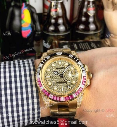 New Rolex GMT Master 2 Rainbow Bezel Yellow Gold Watch Any Watch Replica 1